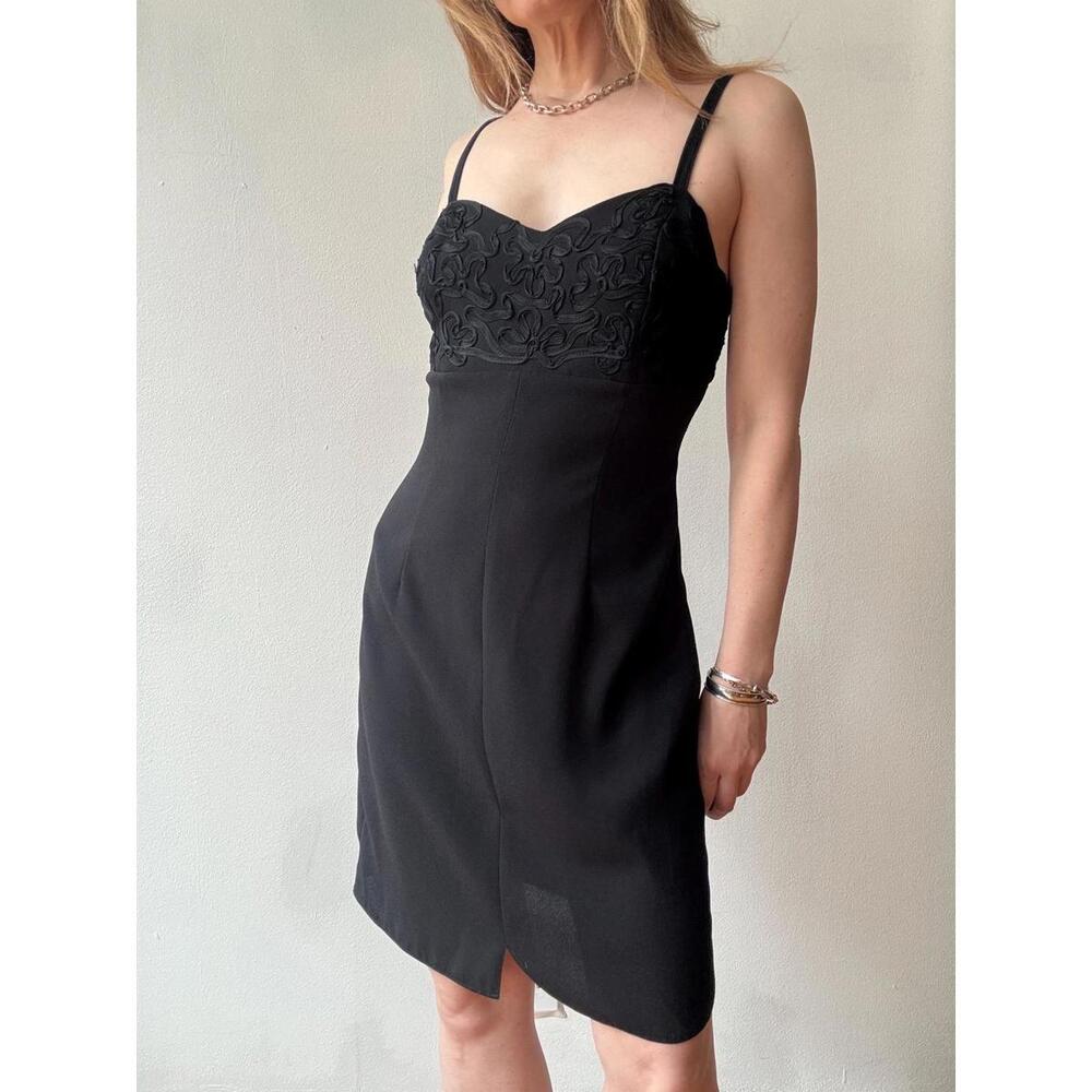 Vintage Black Soutache Embroidered Mini Dress